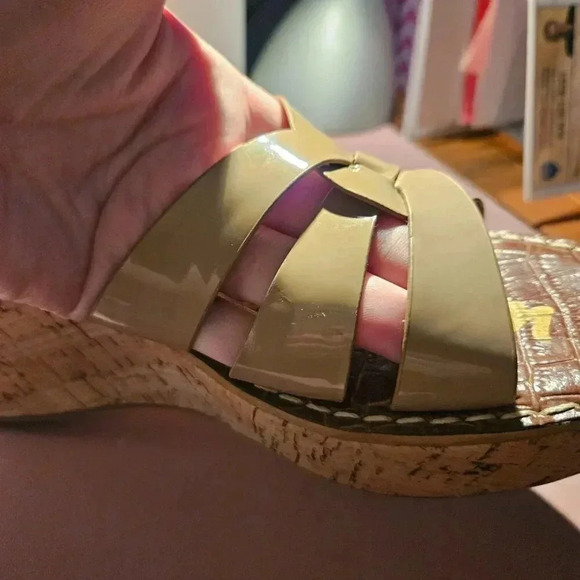 Sam Edelman |  Raynere Patent Cork Wedge Nude Slip On Sandals - Picture 16 of 16